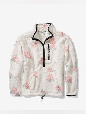 VS PINK 1/2 ZIP PULLOVER TEDDY FLEECE SHERPA JACKET FLORAL ROSES COQUETTE RARE S